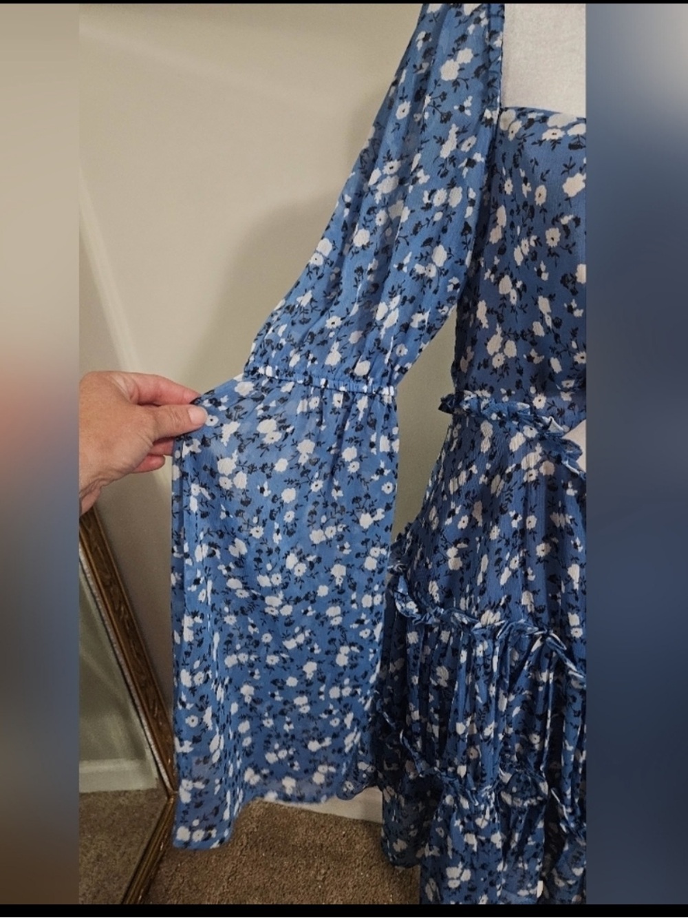 MAJORELLE Blue Floral Mini Dress with Tie Front - Picture 4 of 7